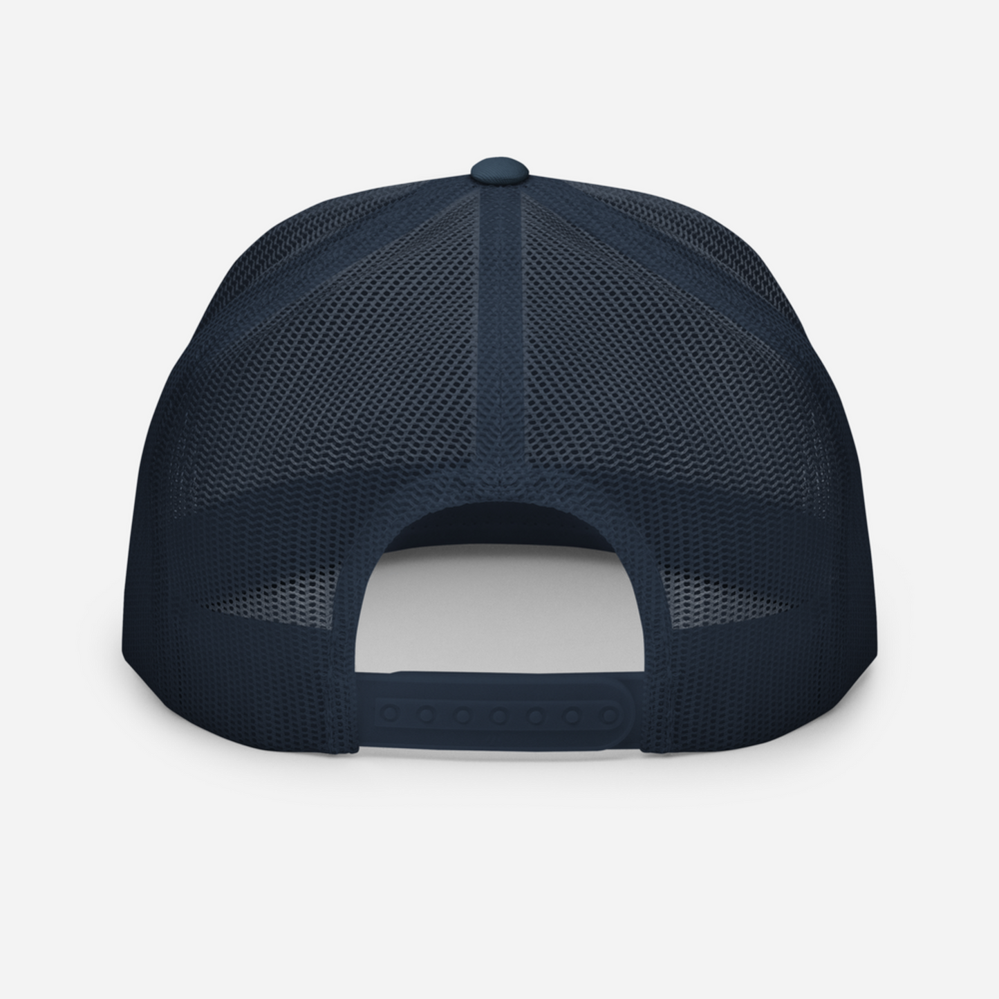Back of a midnight navy hat showing the adjustment strap.